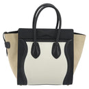 CELINE Luggage Micro Shopper Hand Bag Leather White Gold Auth 196632V-2