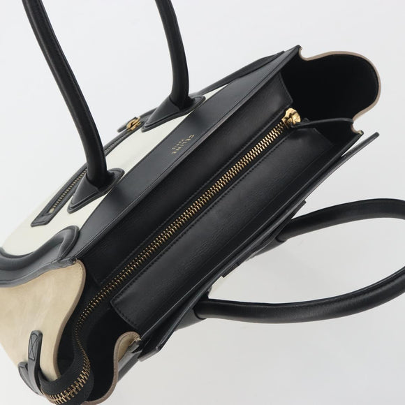 CELINE Luggage Micro Shopper Hand Bag Leather White Gold Auth 196632V