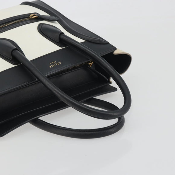 CELINE Luggage Micro Shopper Hand Bag Leather White Gold Auth 196632V