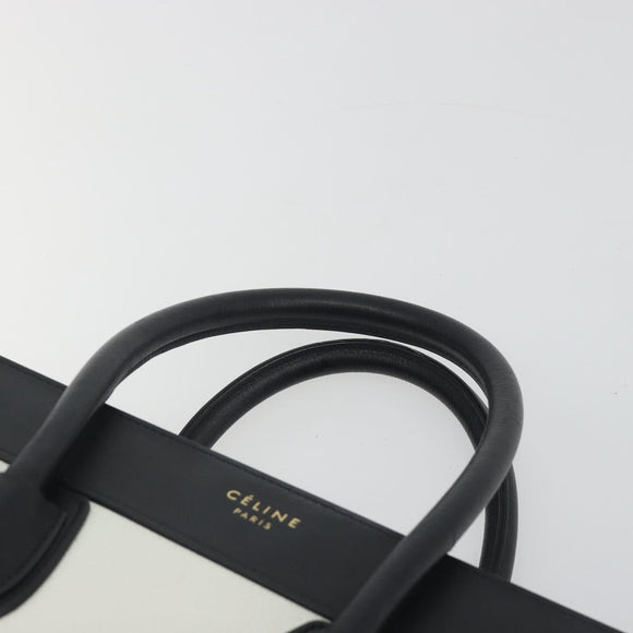 CELINE Luggage Micro Shopper Hand Bag Leather White Gold Auth 196632V