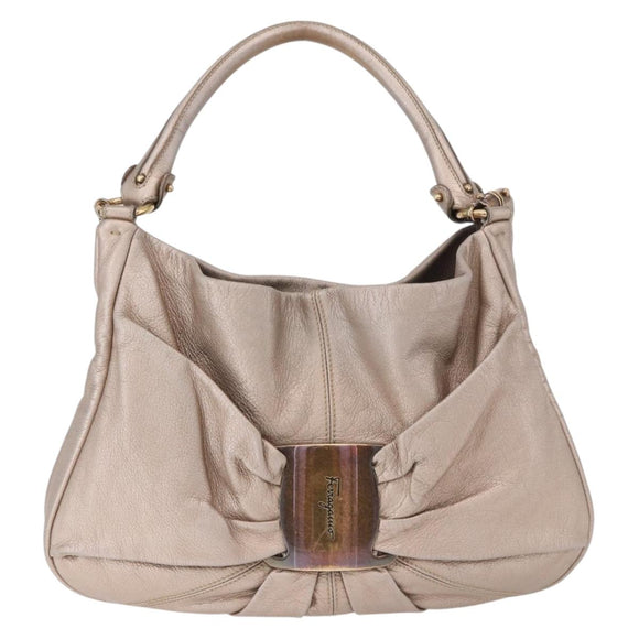 Salvatore Ferragamo Vala Hand Bag Leather 2way Champagne Gold Auth 196633A