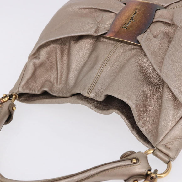 Salvatore Ferragamo Vala Hand Bag Leather 2way Champagne Gold Auth 196633A