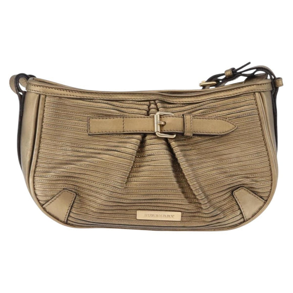 BURBERRY Shoulder Bag Leather Gold Auth 196634