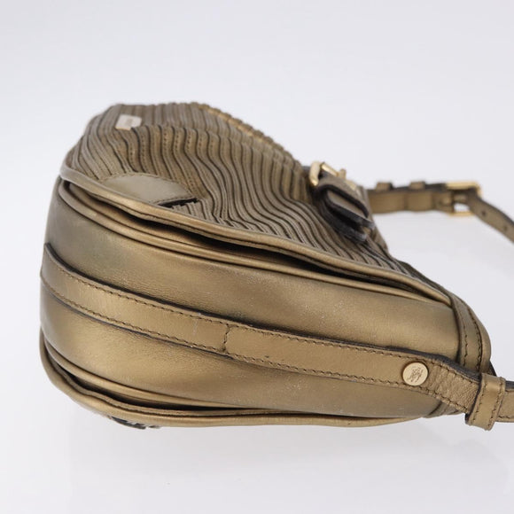 BURBERRY Shoulder Bag Leather Gold Auth 196634