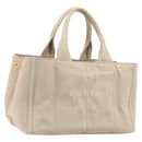PRADA Canapa MM Hand Bag Canvas Beige Gold Auth 196635A-1