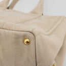 PRADA Canapa MM Hand Bag Canvas Beige Gold Auth 196635A-15