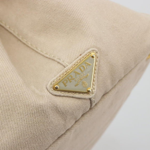 PRADA Canapa MM Hand Bag Canvas Beige Gold Auth 196635A
