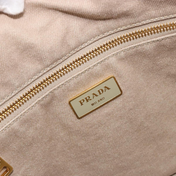 PRADA Canapa MM Hand Bag Canvas Beige Gold Auth 196635A