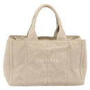 PRADA Canapa MM Hand Bag Canvas Beige Gold Auth 196635A-13