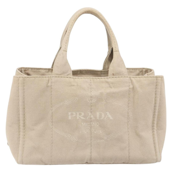 PRADA Canapa MM Hand Bag Canvas Beige Gold Auth 196635A