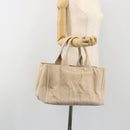 PRADA Canapa MM Hand Bag Canvas Beige Gold Auth 196635A-23