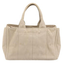 PRADA Canapa MM Hand Bag Canvas Beige Gold Auth 196635A-2