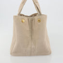 PRADA Canapa MM Hand Bag Canvas Beige Gold Auth 196635A-3