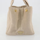 PRADA Canapa MM Hand Bag Canvas Beige Gold Auth 196635A-4