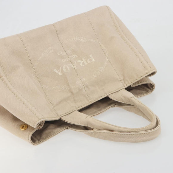 PRADA Canapa MM Hand Bag Canvas Beige Gold Auth 196635A