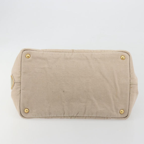 PRADA Canapa MM Hand Bag Canvas Beige Gold Auth 196635A
