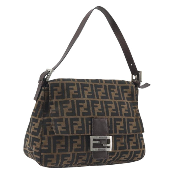 FENDI Zucca Canvas Mamma Baguette Shoulder Bag Brown Black Auth 196636M