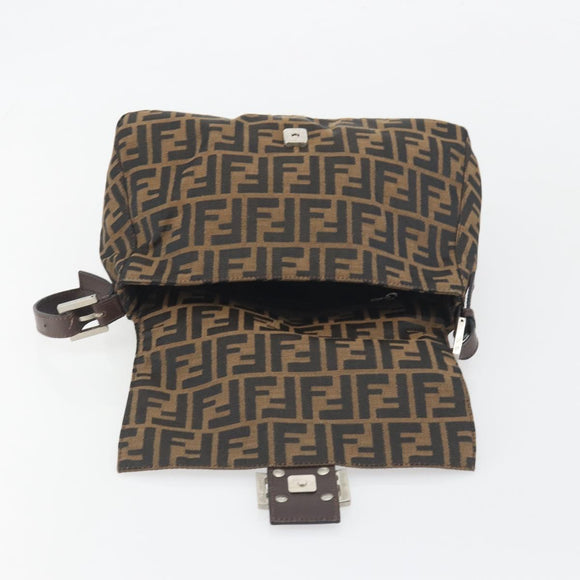 FENDI Zucca Canvas Mamma Baguette Shoulder Bag Brown Black Auth 196636M