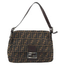 FENDI Zucca Canvas Mamma Baguette Shoulder Bag Brown Black Auth 196636M-13