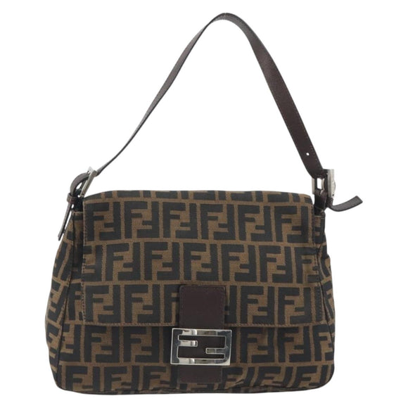 FENDI Zucca Canvas Mamma Baguette Shoulder Bag Brown Black Auth 196636M