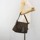 FENDI Zucca Canvas Mamma Baguette Shoulder Bag Brown Black Auth 196636M-27