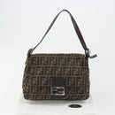 FENDI Zucca Canvas Mamma Baguette Shoulder Bag Brown Black Auth 196636M-12