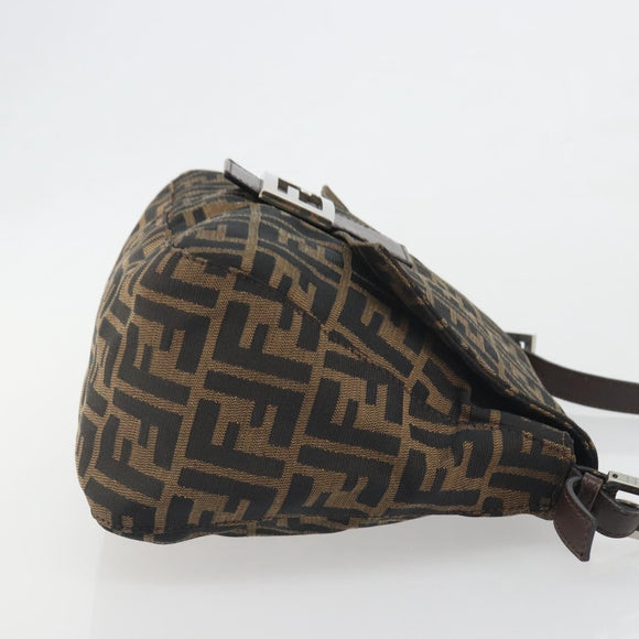 FENDI Zucca Canvas Mamma Baguette Shoulder Bag Brown Black Auth 196636M