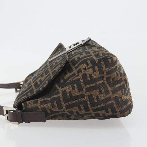 FENDI Zucca Canvas Mamma Baguette Shoulder Bag Brown Black Auth 196636M