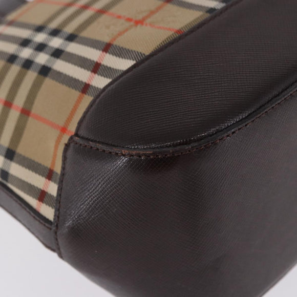 BURBERRY Nova Check Hand Bag Canvas Beige Gold Auth 196637A