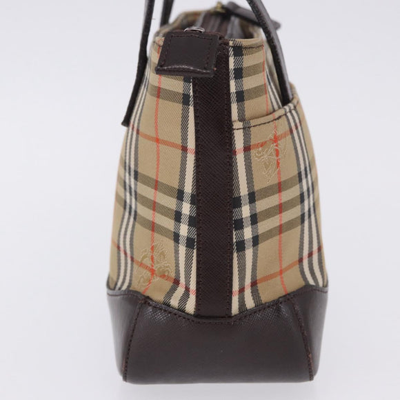 BURBERRY Nova Check Hand Bag Canvas Beige Gold Auth 196637A