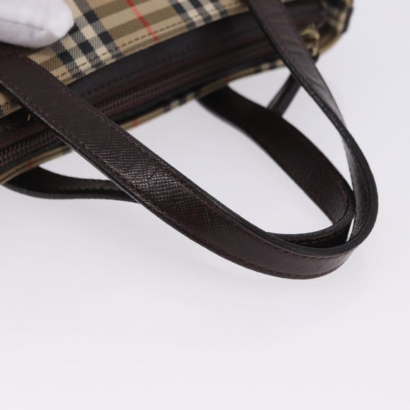 BURBERRY Nova Check Hand Bag Canvas Beige Gold Auth 196637A