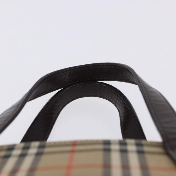 BURBERRY Nova Check Hand Bag Canvas Beige Gold Auth 196637A