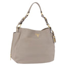PRADA Shoulder Bag Leather Beige Gold Auth 196638V-1