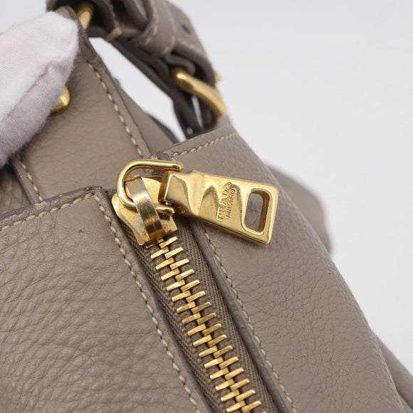 PRADA Shoulder Bag Leather Beige Gold Auth 196638V