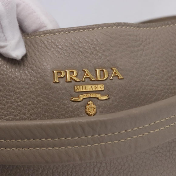 PRADA Shoulder Bag Leather Beige Gold Auth 196638V