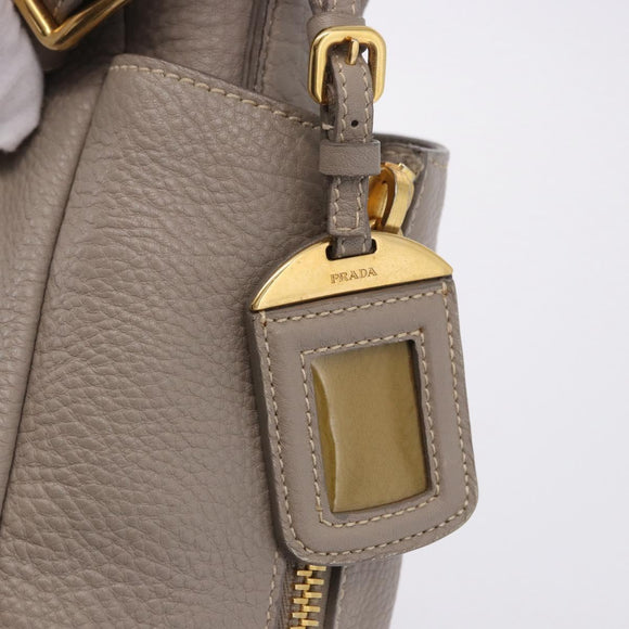 PRADA Shoulder Bag Leather Beige Gold Auth 196638V
