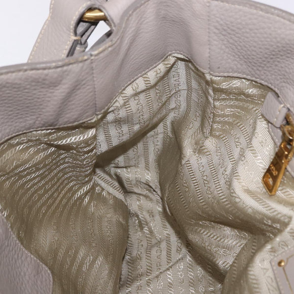 PRADA Shoulder Bag Leather Beige Gold Auth 196638V