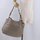 PRADA Shoulder Bag Leather Beige Gold Auth 196638V-27