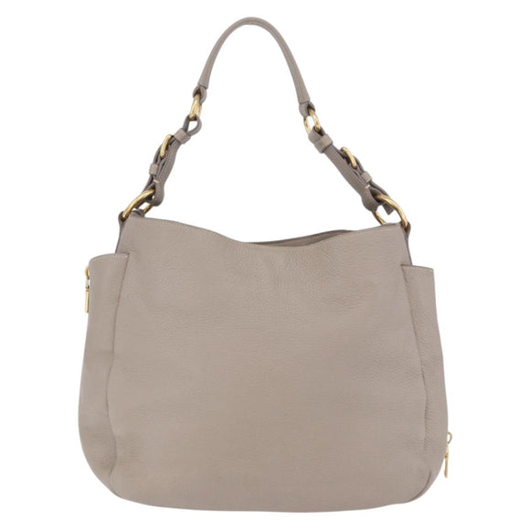 PRADA Shoulder Bag Leather Beige Gold Auth 196638V
