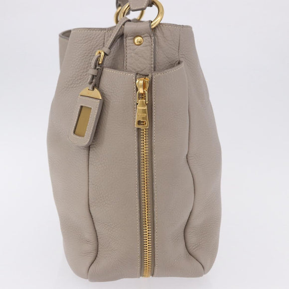 PRADA Shoulder Bag Leather Beige Gold Auth 196638V