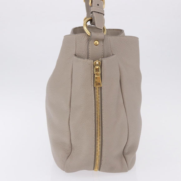 PRADA Shoulder Bag Leather Beige Gold Auth 196638V