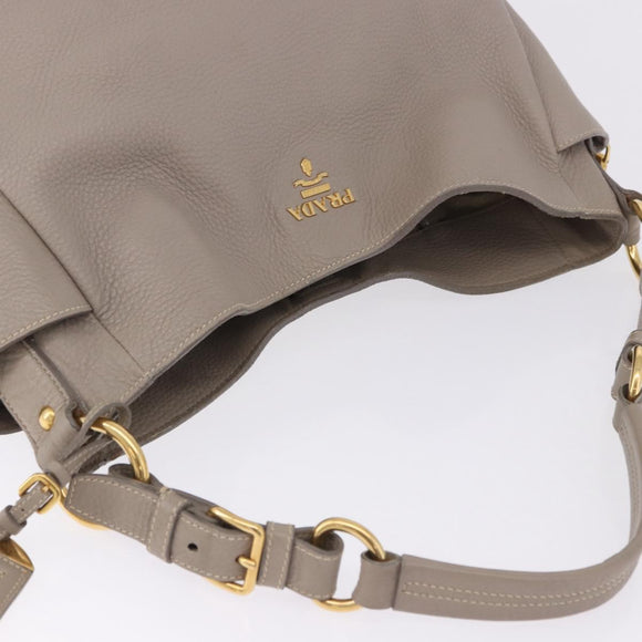 PRADA Shoulder Bag Leather Beige Gold Auth 196638V