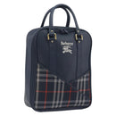 Burberrys Nova Check Hand Bag Leather Canvas Navy Gold Auth 196639-1