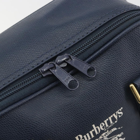 Burberrys Nova Check Hand Bag Leather Canvas Navy Gold Auth 196639