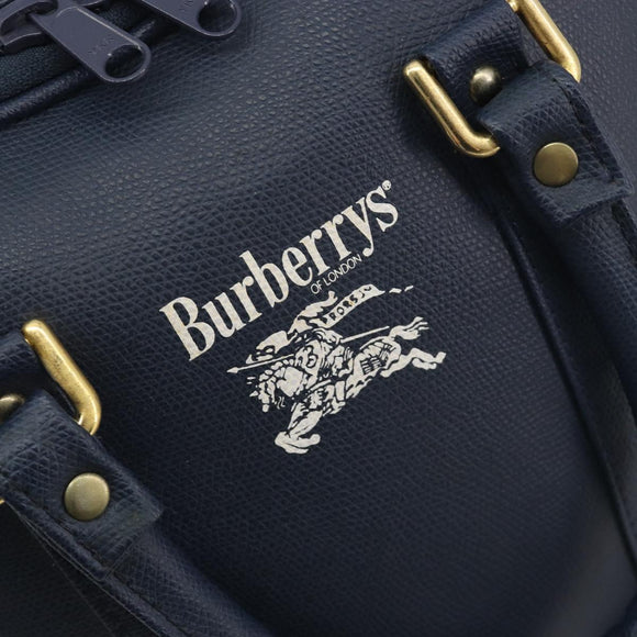 Burberrys Nova Check Hand Bag Leather Canvas Navy Gold Auth 196639
