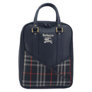 Burberrys Nova Check Hand Bag Leather Canvas Navy Gold Auth 196639-13