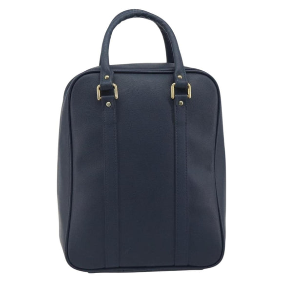 Burberrys Nova Check Hand Bag Leather Canvas Navy Gold Auth 196639