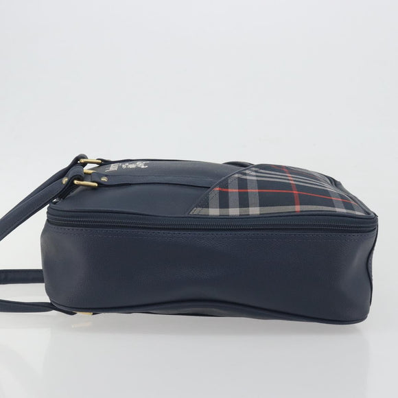 Burberrys Nova Check Hand Bag Leather Canvas Navy Gold Auth 196639