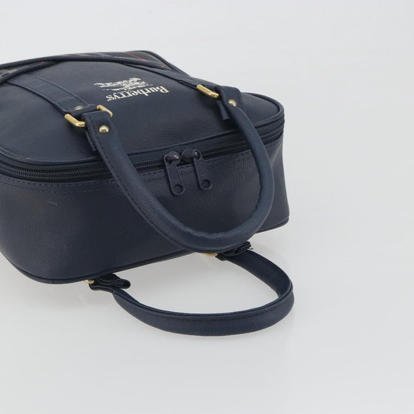 Burberrys Nova Check Hand Bag Leather Canvas Navy Gold Auth 196639