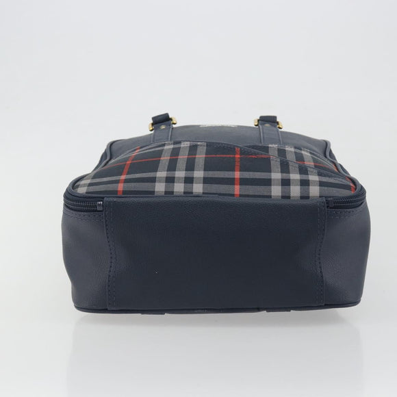 Burberrys Nova Check Hand Bag Leather Canvas Navy Gold Auth 196639